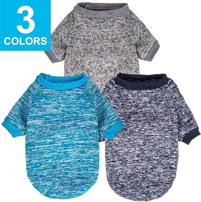 3 Pack Dog Sweater, Dog Sweaters for Small Dogs, Warm Soft Pet Clothes for Puppy, Medium Large Cat, Dogs Girl or Boy, Dog Shirt for Winter Christmas (Grey+Navy+Blue, X-Large)