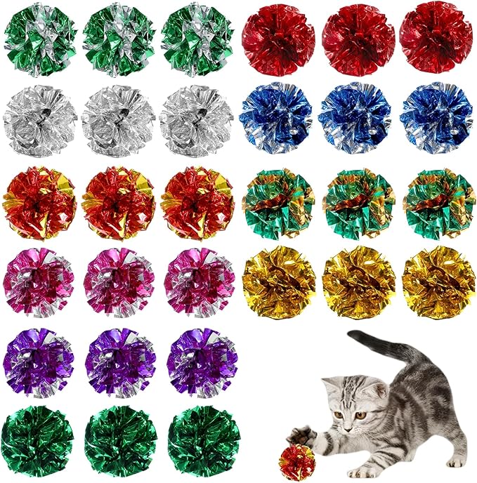 Vin Beauty 30 Pcs Cat Crinkle Balls Toy 2.36 Inch Interactive Crinkle Balls for Cats, Colorful Chew and Chase Training Activity Cat Toys for Indoor Kittens to Keep Fit Active
