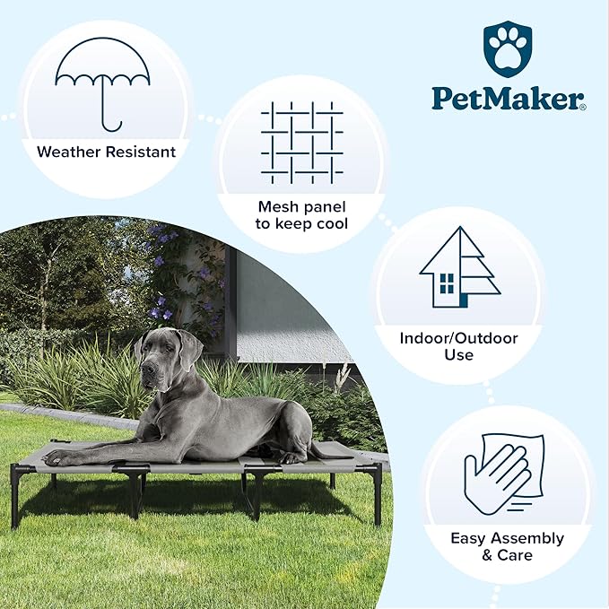 Elevated Dog Bed - 48x35.5-Inch Portable Pet Bed with Non-Slip Feet - Indoor/Outdoor Dog Cot or Puppy Bed for Pets up to 110lbs by PETMAKER (Gray)