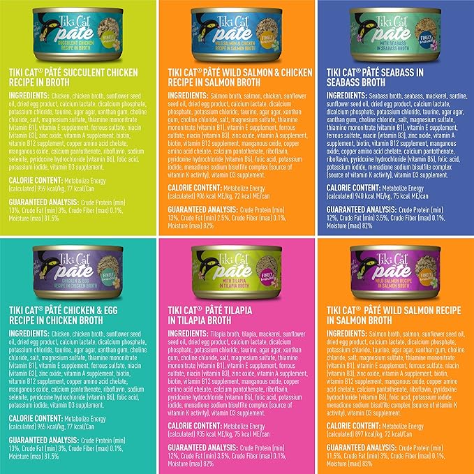 Tiki Cat Luau Pâté Variety Pack, Succulent Combinations of Real Protein, Grain-Free Balanced Nutrition Wet Canned Cat Food, for All Life Stages, 2.8 oz. Cans (Pack of 12)