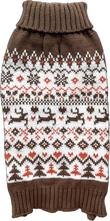 Turtleneck Ugly Knit Reindeer Holiday Christmas Dog Sweater for Small Dogs Holly Christmas Dog Clothes, Small (S) Back Length 12"