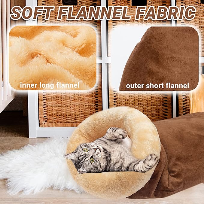 FLYSTAR Cat Bed Cave - Soft Cat Sleeping Bag for Indoor Cats, Self Warming Hideaway Pet Tunnel Bed Snuggle Sack for Small, Medium, Large Cats