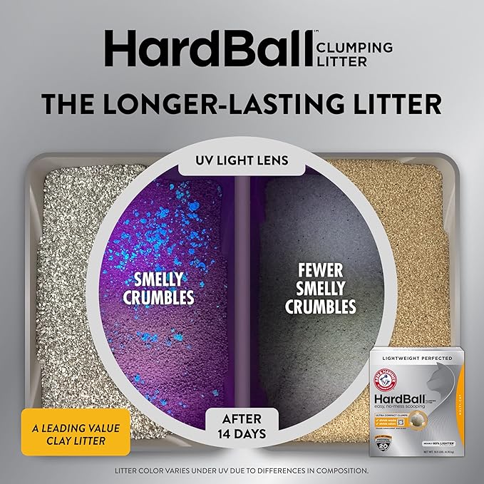 ARM & Hammer Hardball Lightweight 5-in-1 Clumping Cat Litter, 24/7 Odor Control, Long-Lasting Non-Clay & 99.9% Dust-Free Multi-Cat Formula, Garden Bloom Scent, 14.5 Lbs