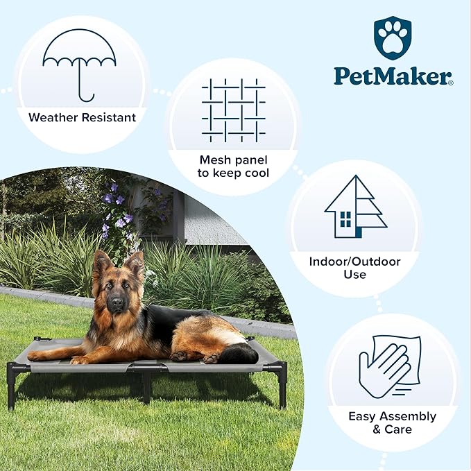 Elevated Dog Bed - 36x29.75-Inch Portable Pet Bed with Non-Slip Feet - Indoor/Outdoor Dog Cot or Puppy Mattress for Pets up to 80lbs by PETMAKER (Gray)
