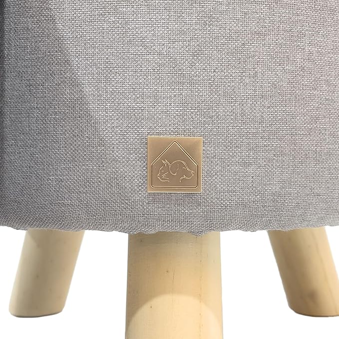 4 Cats & Dogs Wallie Stool – Plush Pet Stool & Bed with Wooden Legs, Cozy Cat Condo Furniture & Pet Nook Hideaway, Multipurpose Stool with Cozy Pads for Cats & Small Dogs, Light Grey