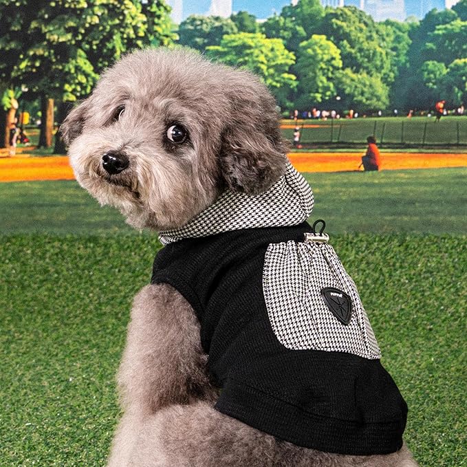 Puppia Xander Dog Shirt Hooded Trendy Fashionable Cute Dog Apparel for Small and Medium Dogs, Black, Large