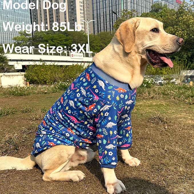 Dog Navy T Shirts with Forest Dinosaur Pattern Printed Pet Shirt Softable Pajamas Large Dogs (2XL, Forest Dinosaur)