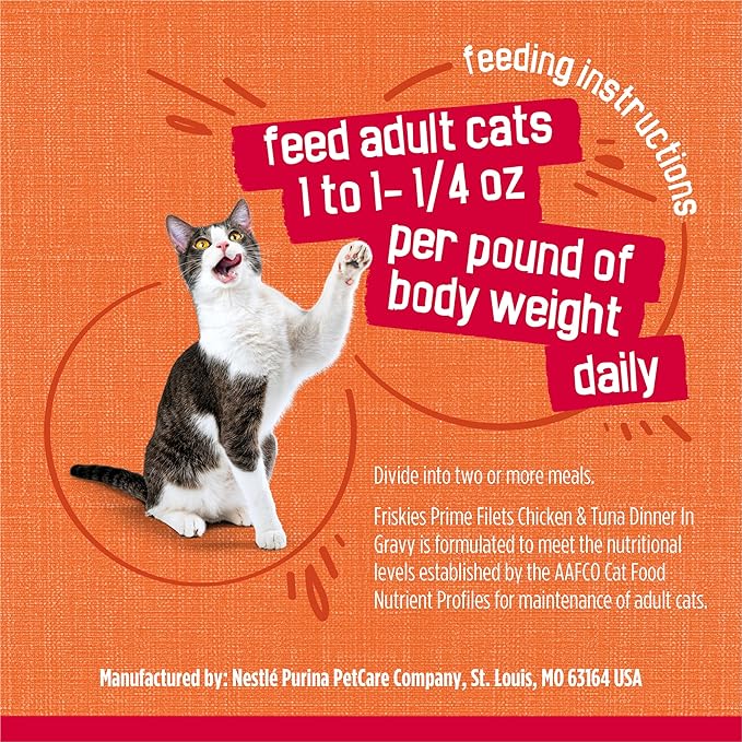 Friskies Purina Prime Filets Chicken and Tuna Dinner in Wet Cat Food Gravy - 5.5 oz. Cans (Pack of 48)