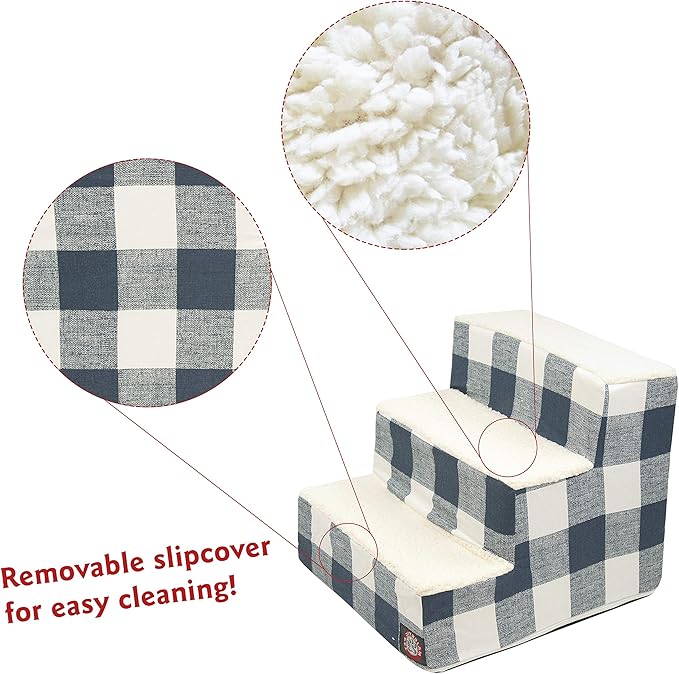 Majestic Pet Portable Pet Stairs | Soft Sherpa Steps Foam Feeling | Steps for Dogs & Cats | Dog & Cat Ramp | Indoor Only | Max Weight: up to 250 Lbs, 3 Step, Anderson Check Navy Blue