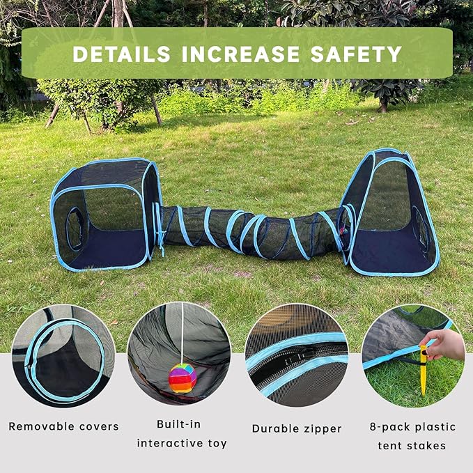 Outdoor Cat Enclosures, Cat Tunnels Catio Tents Cubes for Indoor Cats with Play Ball, Collapsible Outside Playpen Tunnel for Kitty, Rabbit, Puppy and Small Animals