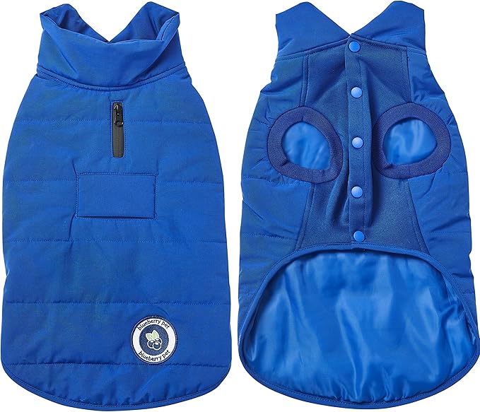 Blueberry Pet Waterproof Windproof Quilted Dog Puffer Jacket – Cozy Navy Blue Winter Coat for Small Dogs, Size 10"