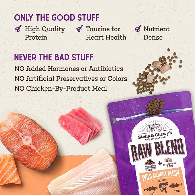 Stella & Chewy's Raw Blend Premium Kibble Cat Food – Grain Free, Protein Rich Meals – Wild-Caught Fish Recipe – 5 lb. Bag (Pack of 3)