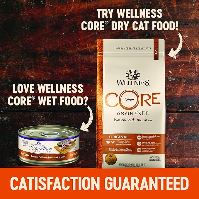 Wellness CORE Signature Selects Variety Pack Adult Canned Wet Cat Food, Natural, Protein Rich, Grain Free, Poultry Recipes, 2.8 oz, Pack of 8 Cans