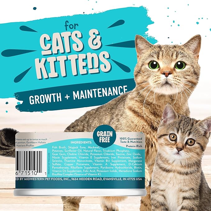 Earthborn Holistic Monterey Medley Skipjack Tuna and Grilled Mackerel Dinner Wet Cat Food, 3-Ounce Per Pacakge, 24-Pack