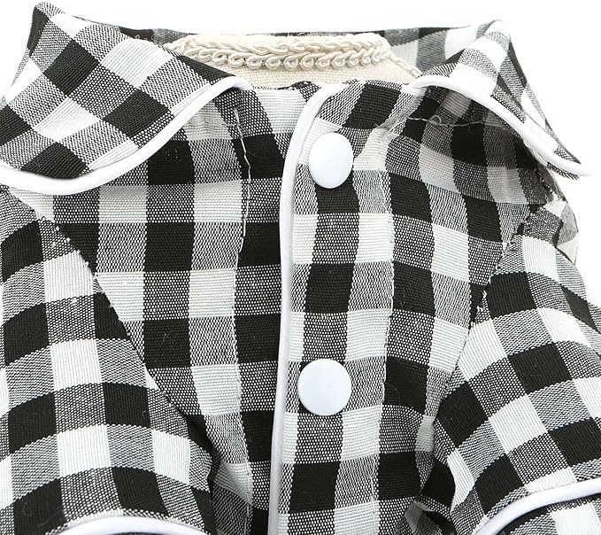 SMALLLEE_LUCKY_STORE Dog Pajamas for Small Medium Dogs Cats Soft Pet Sleepwear Shirts Comfortable Lapel Pjs Loungewear Clothes Bulldog Chihuahua Yorkie Two-Legged Outfit, Black, XS