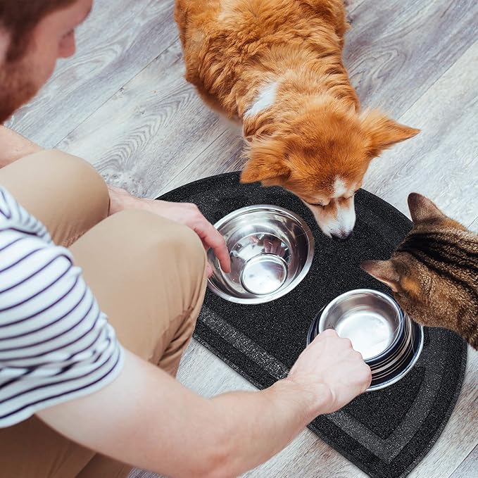Relaxdays Cat Litter Tray Mat, Hygienic Cat Litter Mat, Non-Slip, Waterproof, PVC Feeding Mat, 40 x 59 cm, Black