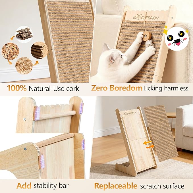 Natural Cork cat Scratching Post-Cat Scratching Pad-cat beds for Indoor Cats-Scratching Board Toy-cat ramp-cat Scratch Cardboard,Easy Replace-Eco-Friendly Sustainable-cat Gifts