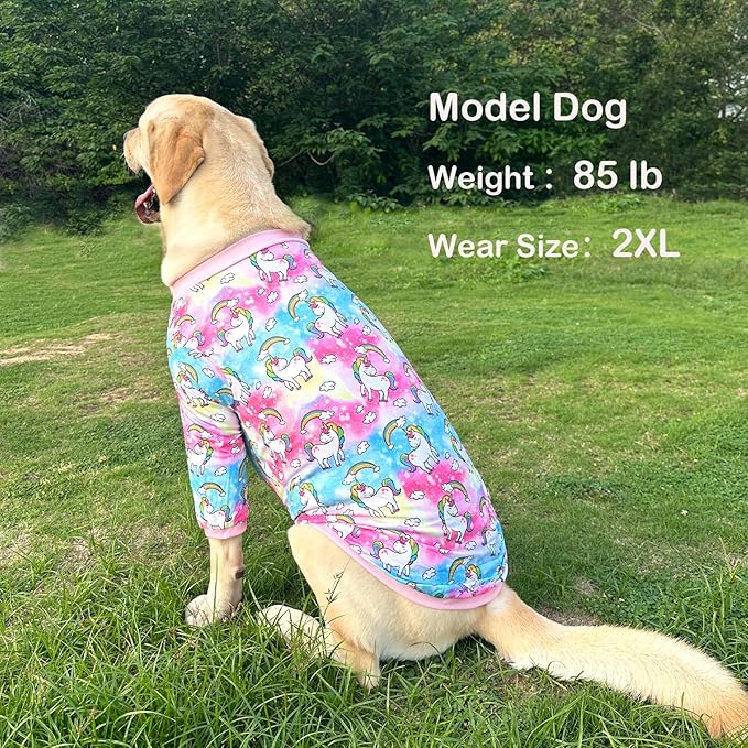Dog Colorful Unicorn T Shirts Rainbow Pattern Printed Pet Shirt Softable Pajamas for Medium Dog (M,Colorful)