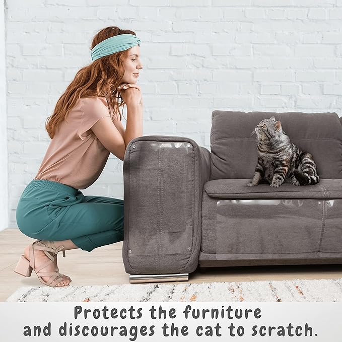 FixZilla Anti Cat Scratch Furniture Protector, 12-Pack Couch Protector from Cat Claws – Heavy-Duty, Easy-to-Apply Scratching Deterrent and Shield for Sofa Corners, Walls, Doors- with 60 Twist Pins