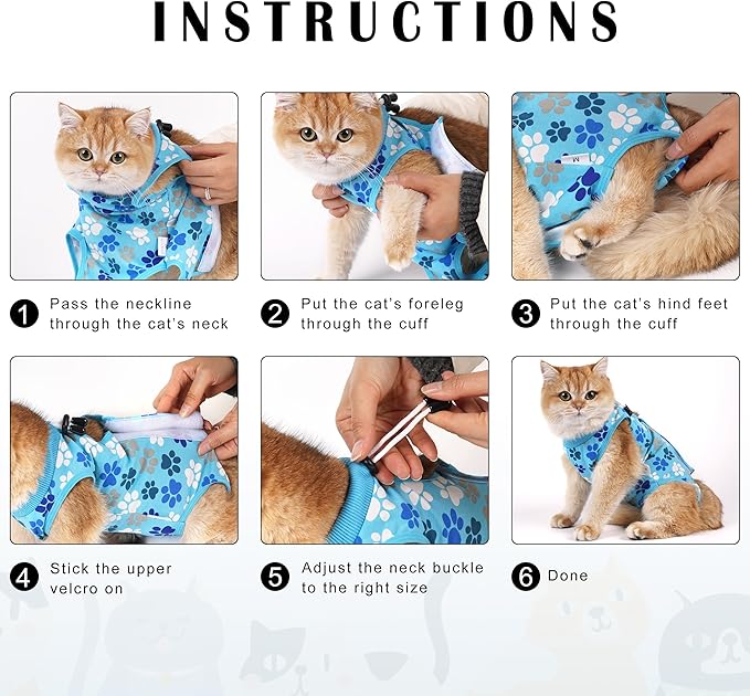 Cat Recovery Suit – Soft Breathable Cat Onesie for Female & Male Cats After Surgery, Spay, Neuter or Wounds, Cat Surgery Suit, Recovery Suit for Cats, Cone Alternative, Pink Paw Print