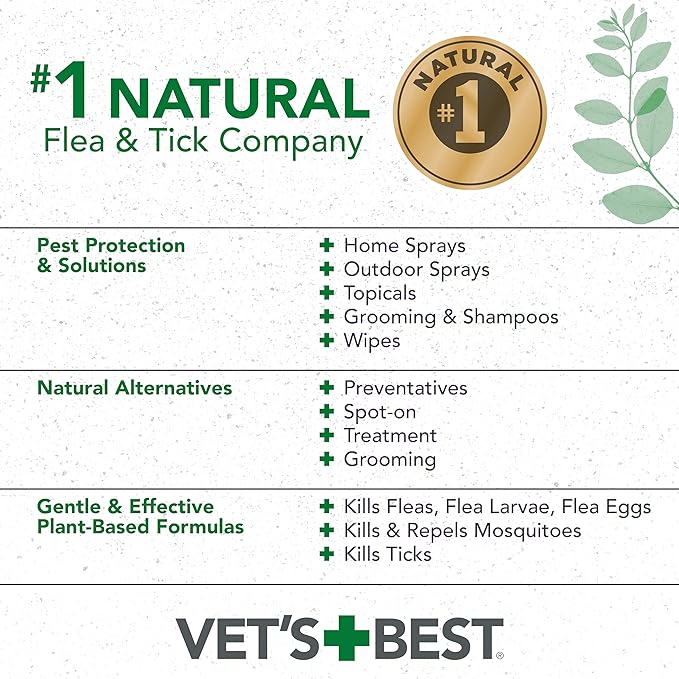 Vet's Best Flea and Tick Home Spray for Cats - Flea Treatment for Cats and Home - Plant-Based Formula - Certified Natural Oils - 14 oz