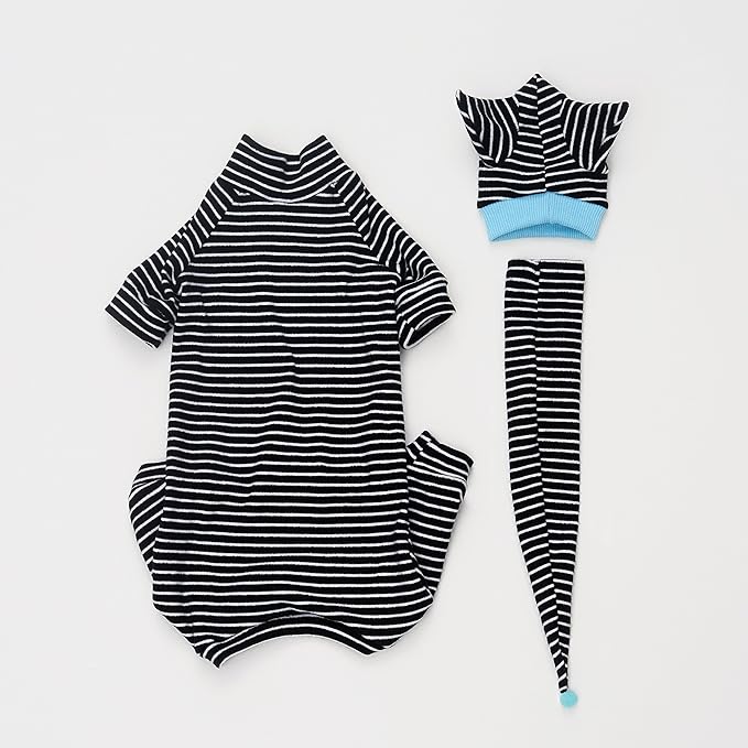 Sphynx Cat Clothes Black Stripe Breathable Shirts Suit, Pet Hat and Shirt Set (X-Large)