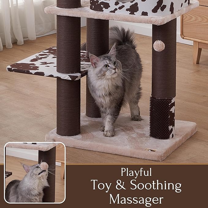 PetPals Large Cat Tree 50” Tall for Grand Maine Coon, with Large Condo, Removeable Top Bed, Extra Durable & Sturdy Large Cat Tower, Cowboy Style (Brown)