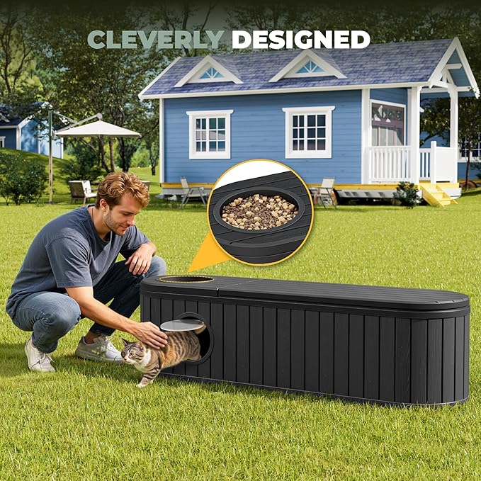 LHBcraft Cat Litter Box Enclosure for 2 Cats,Cat Houses for Indoor Cats,Hidden Litter Box Furniture with Round Lift-up Door-Easy to Assemble Black