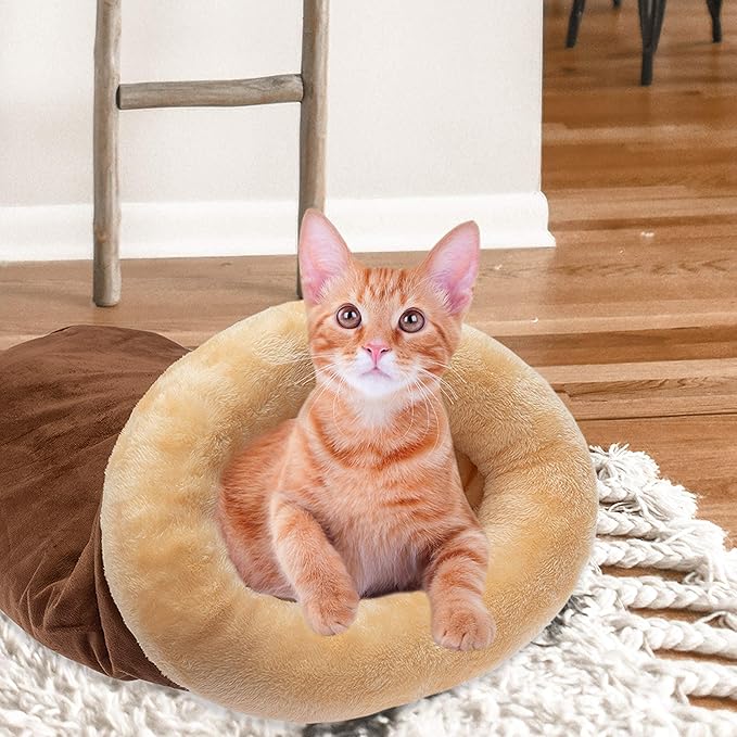 FLYSTAR Cat Bed Cave - Soft Cat Sleeping Bag for Indoor Cats, Self Warming Hideaway Pet Tunnel Bed Snuggle Sack for Small, Medium, Large Cats