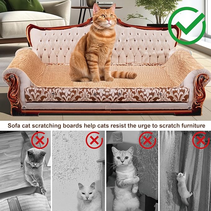 COOZMENT Scratching Sofa, Couch Shaped Thick Scratching Cardboard, Lounge Bed for Indoor Rest&Play, Sofa Scratcher Pad (Silver, 27.6" L X 12.4" W X 11.8" H)