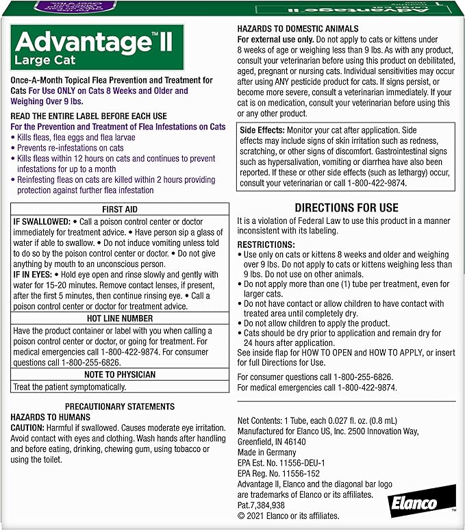 Advantage II Large Cat Vet-Recommended Flea Treatment & Prevention | Cats Over 9 lbs. | 1-Month Supply (Pack of 3)