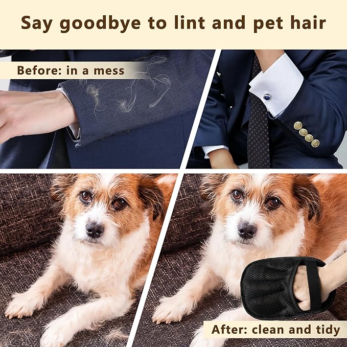 Seyezo Pet Hair Removal Glove, Reusable Washable Pet Hair Remover for Cats Dogs, Electrostatic Cat Grooming Gloves for Pet Hair, Efficient Dog Hair Remover for Couch,Furniture,Clothes (Black)