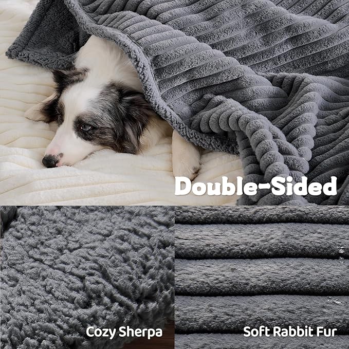 Qeils Waterproof Calming Dog Blanket for Large Dogs, Noiseless Soft Plush Pet Blanket for Bed, 500GSM Thick Faux Fur Pet Throw, Cozy Couch Furniture Protection Washable, Charcoal Grey, 50x60IN