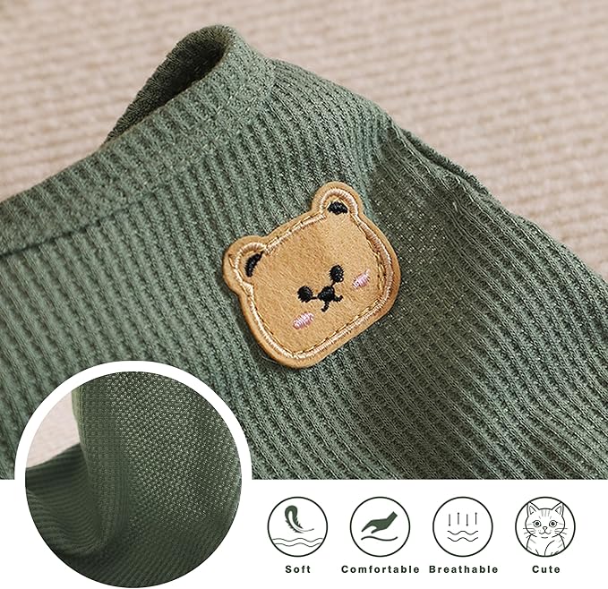 Waffle Knit Cat & Dog T Shirt for Small Dogs, Stretchable Puppy Shirt for Sphynx Cats & Small Breeds, Pet Clothes | Breathable Summer/Winter Apparel for Newborn(Green Large)