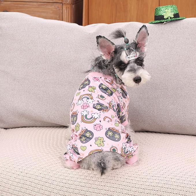 CuteBone Fleece Dog Pajamas St. Patrick's Day Clothes Puppy Jammies Pet Apparel Cat Onesie for Chihuahua Yorkie Frenchies P326M