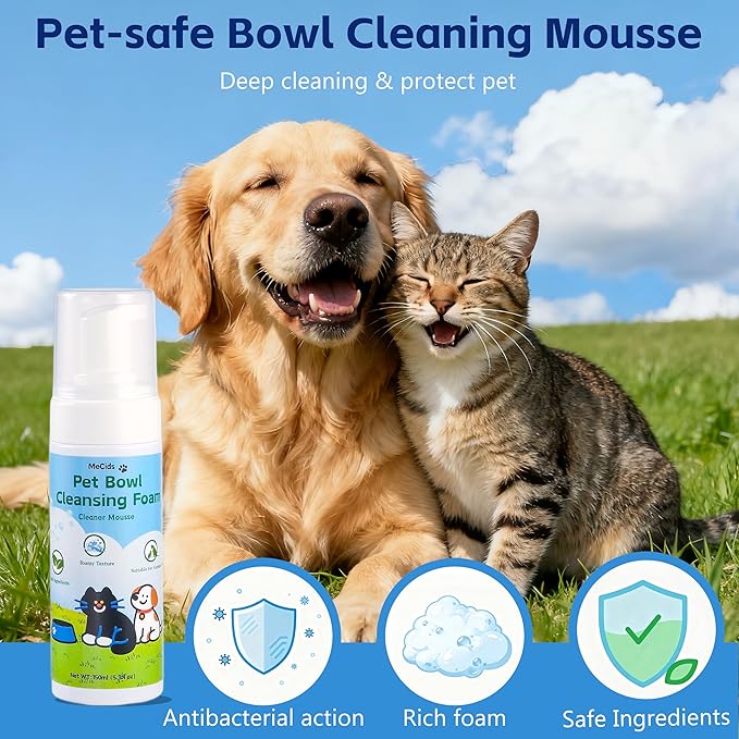 MeCids Pet Bowl Cleaning Mousse – Pet Bowl Cleaner, Natural Plant-Based, Safe & Non-Toxic, Powerful Foam for Effective Cleaning, Suitable for Cat & Dog Bowls, Pet Toys, and More