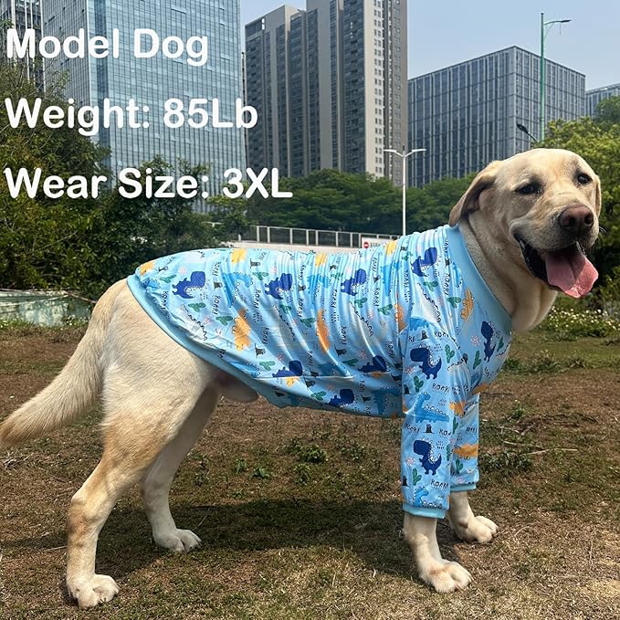 Dinosaur Dog T Shirts Cute Dinosaur Pattern Printed Apparel Shirt for Large Dogs Softable Stretchy Pet Clothes M, Blue