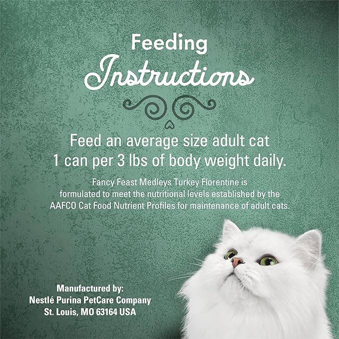 Purina Fancy Feast Wet Cat Food Medleys Turkey Florentine With Spinach in a Light Cat Food Broth - (Pack of 24) 3 oz. Cans