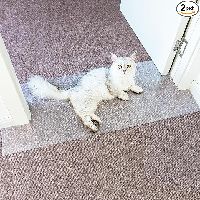 Carpet Protector for Pets Carpet Protector for Doorway, Anti Scratch Under Door Cat Scratch Protector Mat, Cat Barrier Mat Easy to Cut Plastic Stopper (Clear, 3.6FT-2pack)