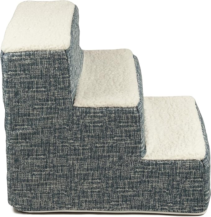 Majestic Pet Portable Pet Stairs | Soft Sherpa Steps Foam Feeling | Steps for Dogs & Cats | Dog & Cat Ramp | Indoor Only | Max Weight: up to 250 Lbs, 3 Step, Palette Heathered Navy Blue Denim