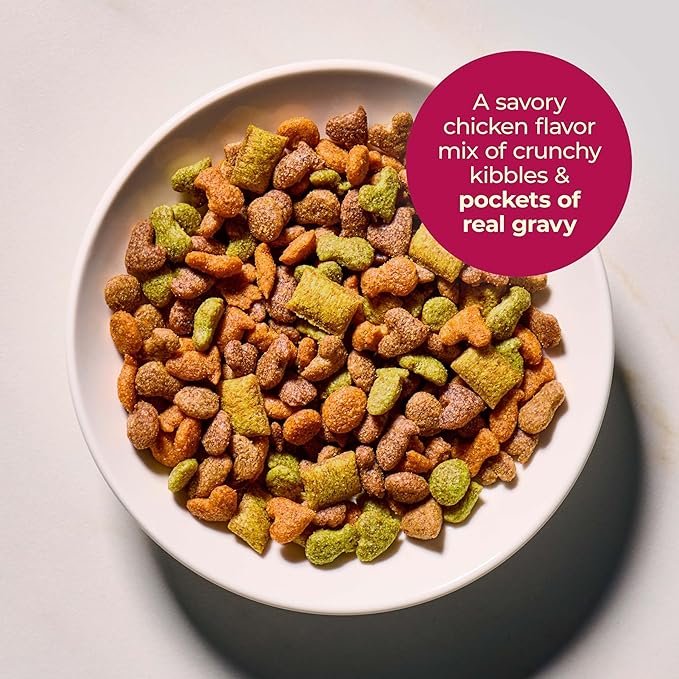 Meow Mix Gravy Bursts, Savory Chicken Flavor Mix, Gravy Filled Dry Cat Food, 3 lb. Bag (Pack of 2)