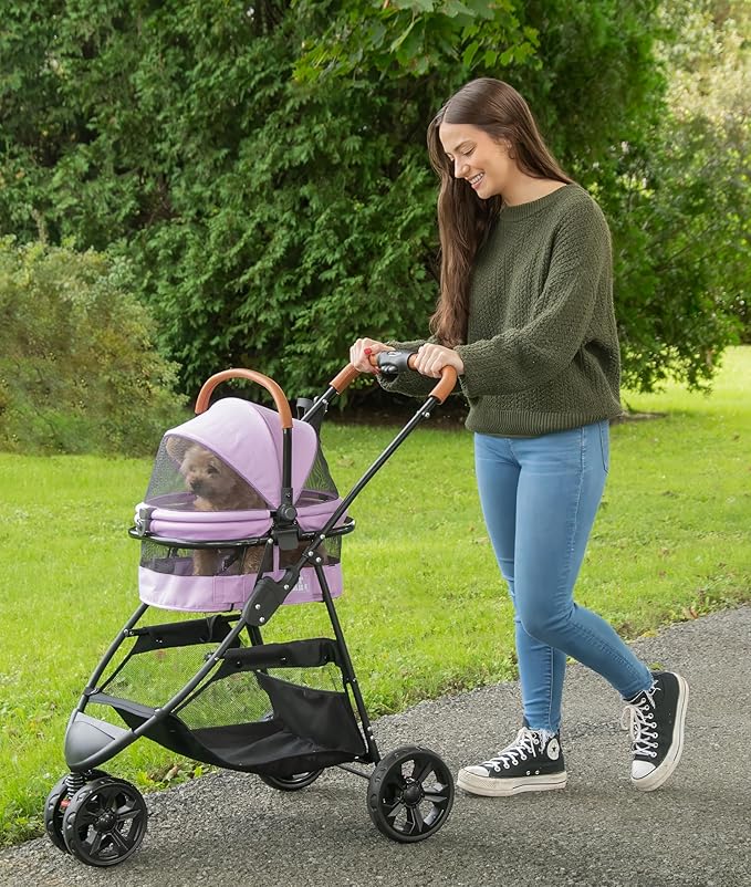 Pet Gear 3-in-1 Travel System, View 360 Stroller Converts to Carrier and Booster Seat with Easy Click N Go Technology, for Small Dogs & Cats, 4 Colors, Bright Lilac- 3 Wheel