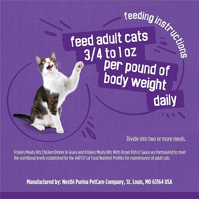 Purina Friskies Meaty Bits with Ocean Fish and Chicken Dinner in Gravy Multi Cat Wet Cat Food Variety Pack - 13.5 Ounces (Pack of 12)