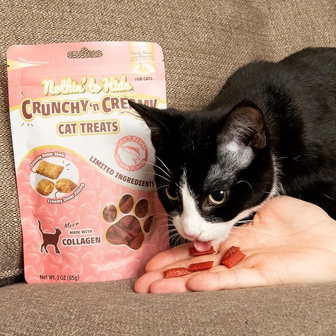 Fieldcrest Farms Nothin’ to Hide Collagen Cat Treats – Crunchy & Creamy Cat Snacks, High-Protein Healthy Treats for Skin, Coat & Joint Support, Salmon Flavor, 3 oz.