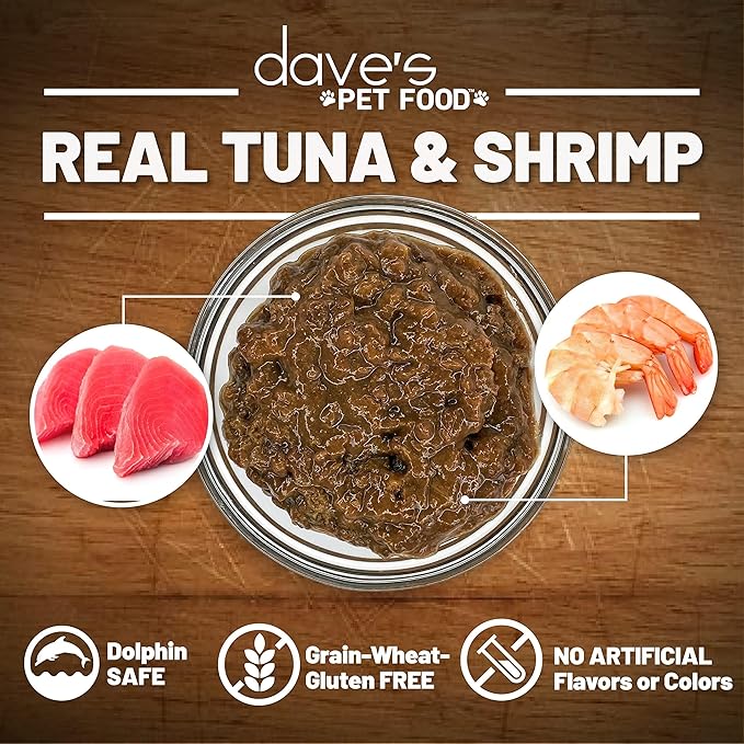 Dave's Pet Food Grain Free Wet Cat Food Gravy (Tuna & Shrimp Dinner in Gravy), Naturally Healthy Canned, Added Vitamins, 5.5 oz Cans (12 Pack)