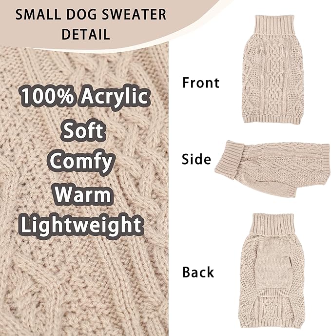 Dog Sweaters for Small Dogs Cute Winter Chihuahua Clothes Pullover Puppy Sweater Girl Boy Warm Knit Dog Clothes Turtleneck Pet Sweater Solid Color Cat Outfit(Beige, X-Small)