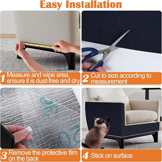 Cat Scratch Furniture Protector - 78.7" x 17" Trimmable Self-Adhesive Cats Claws Scratch Pads, DIY Cat Climbing Couch Protector for Scratch Post Cat Tree Replacement Indoor (Dark Blue)