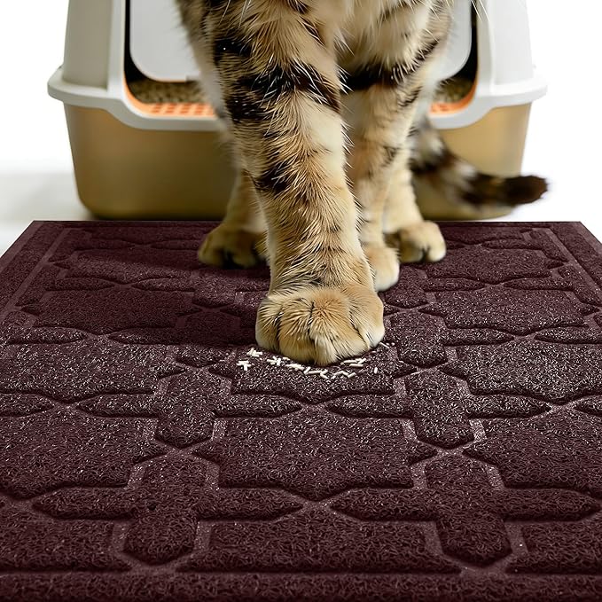 Yimobra Cat Litter Mat, Litter Trapping Waterproof Non Slip PVC Mat, Scatter Control Easy Clean for Litter Box, 35.4"x23.6", Dark Coffee