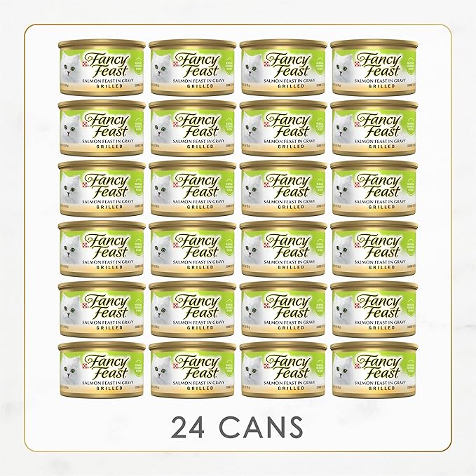 Purina Fancy Feast Grilled Wet Cat Food Salmon Feast in Wet Cat Food Gravy - (Pack of 24) 3 oz. Cans