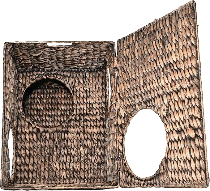 CHS1000B Jaxon 18" Modern Classic 2-Tier Handwoven Hyacinth Rectangular 5-Hole Cat Condo with 2 Machine-Washable Cushions, Brown